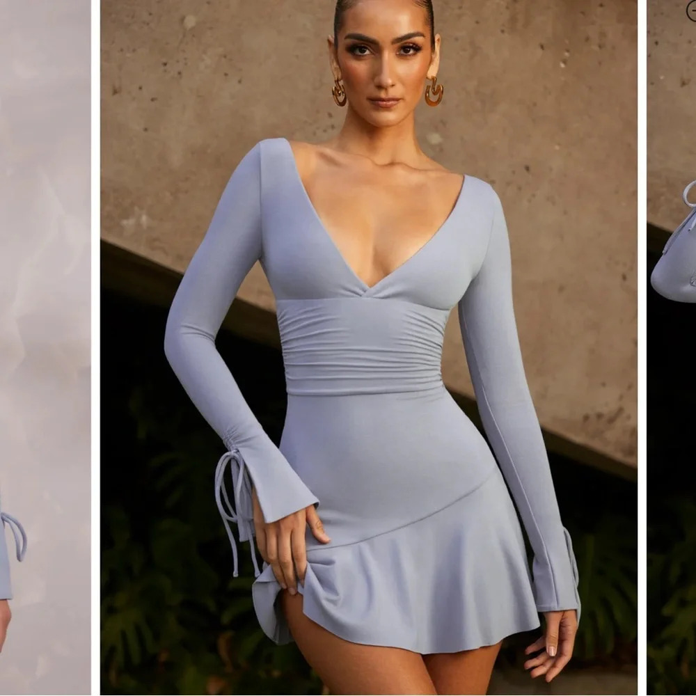 Oh Polly Powder Blue Long Sleeve Mini Dress